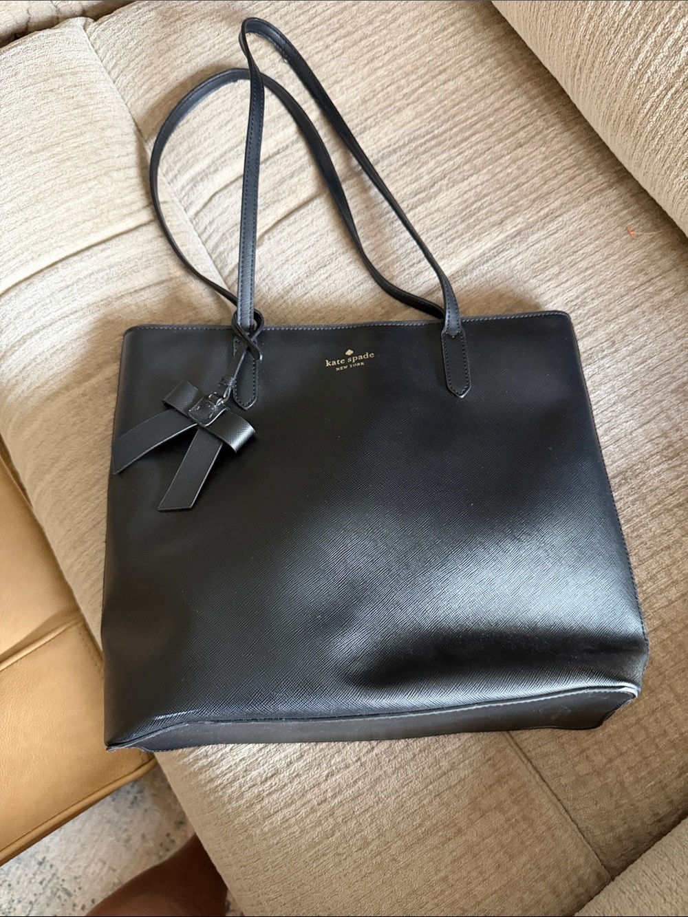 kate spade Black Leather Saffiano Tote with Bow Charm 11 by 14